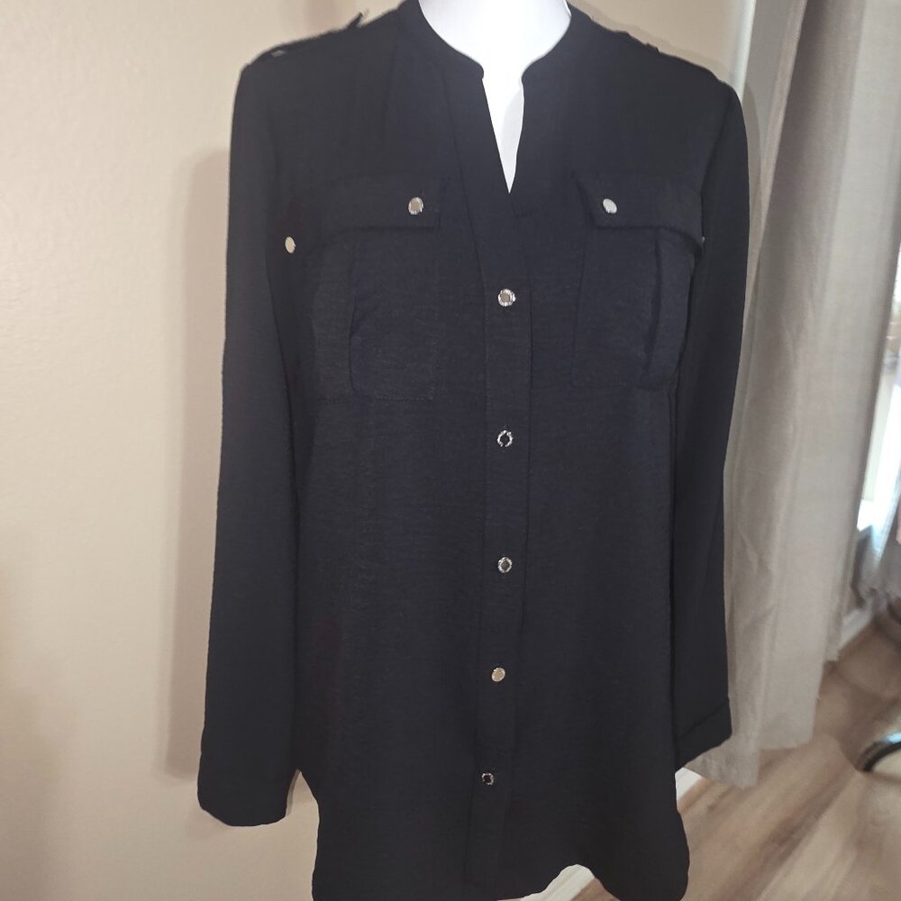 Calvin Klein Black Button-Front Blouse – Size S